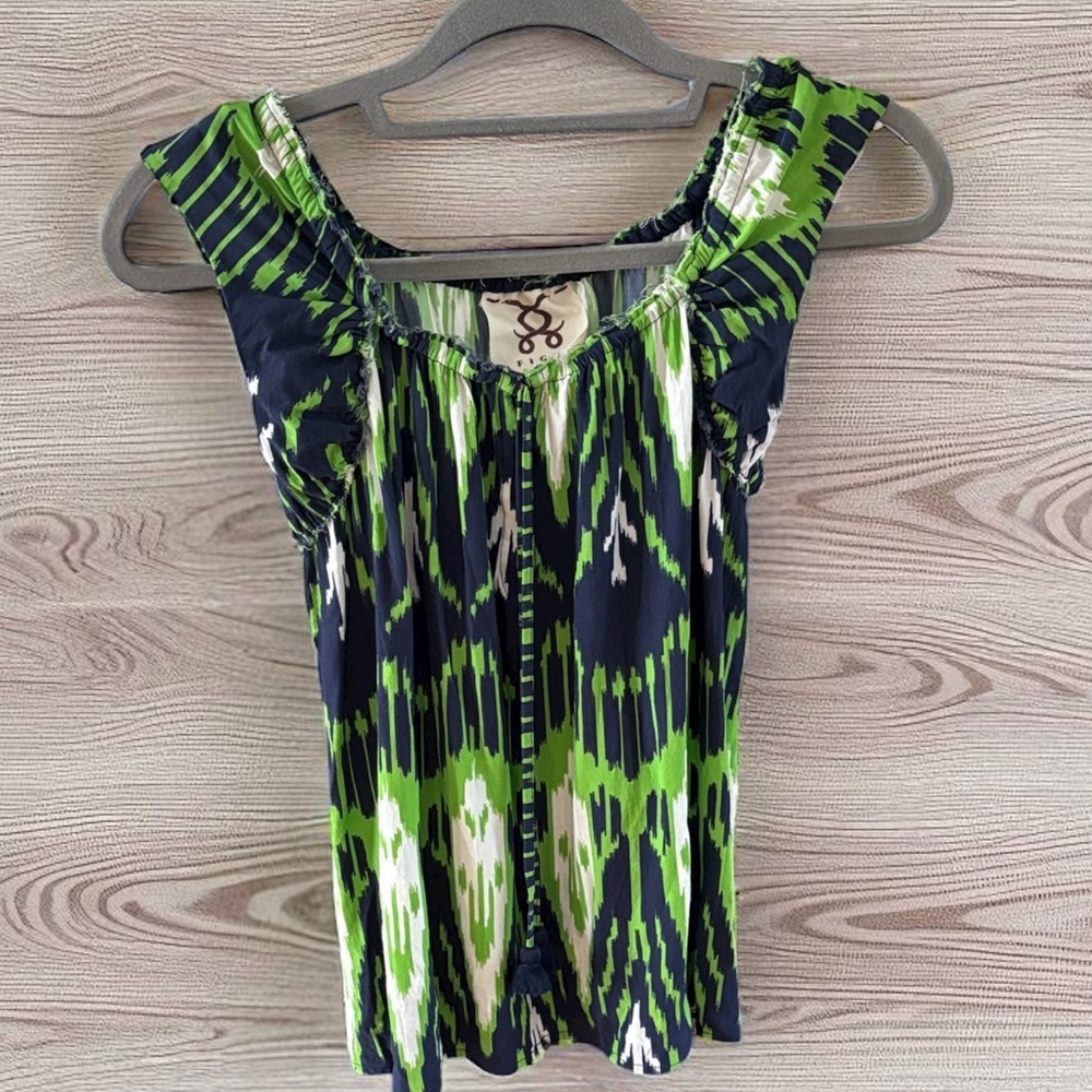 Figue Vibrant Green and Navy Women's sleeveless Blouse sz XS